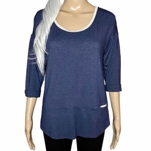 Lole Blue Scoop Neck Henley Style 3/4 Tee Size Small